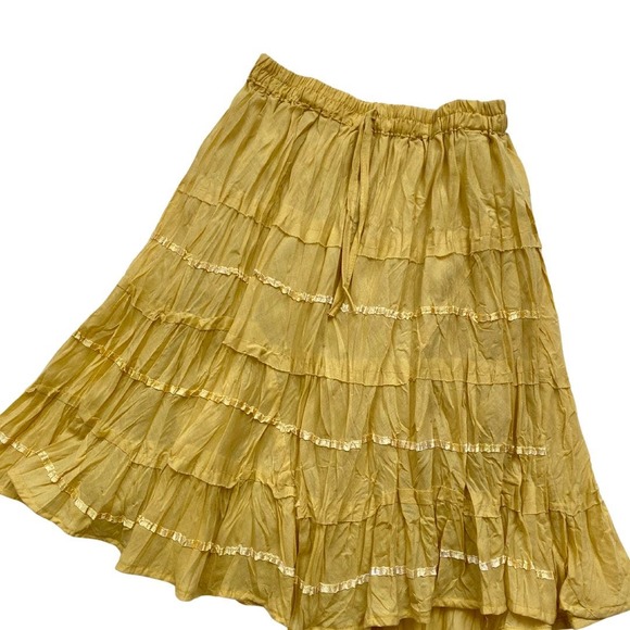y2k La Fille Yellowish Beige Drawstring Tiered Skirt - Picture 2 of 4